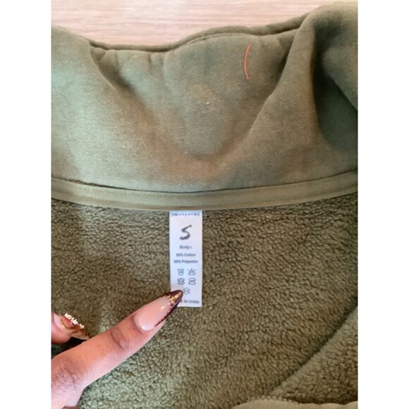 Women's Olive Green Quarter Zipper Cropped Pullover Sweatshirts Size Small - Picture 2 of 2